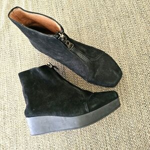 Jeffrey Campbell "Wade" Square Toed Black Suede Zip Booties